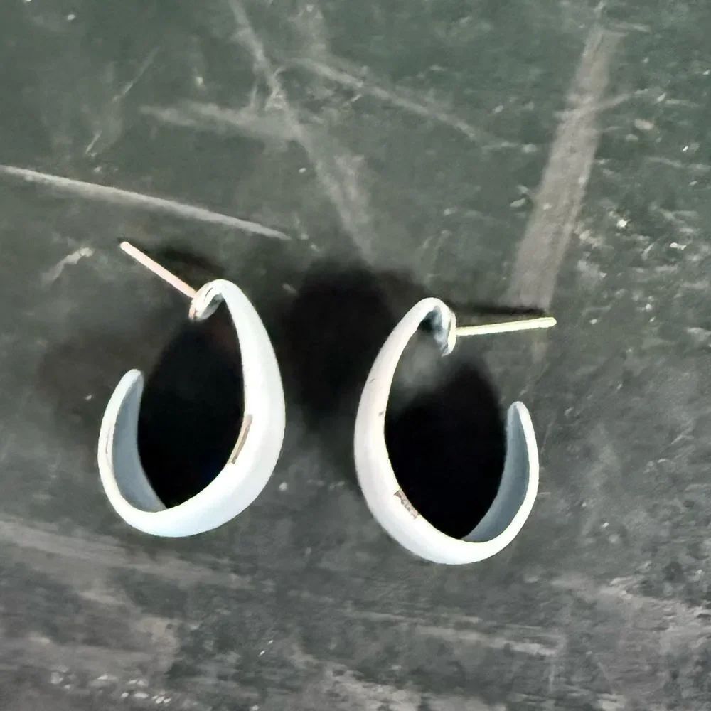 Vintage Retro 1980's Hoop Style Earrings Hint Of Blue